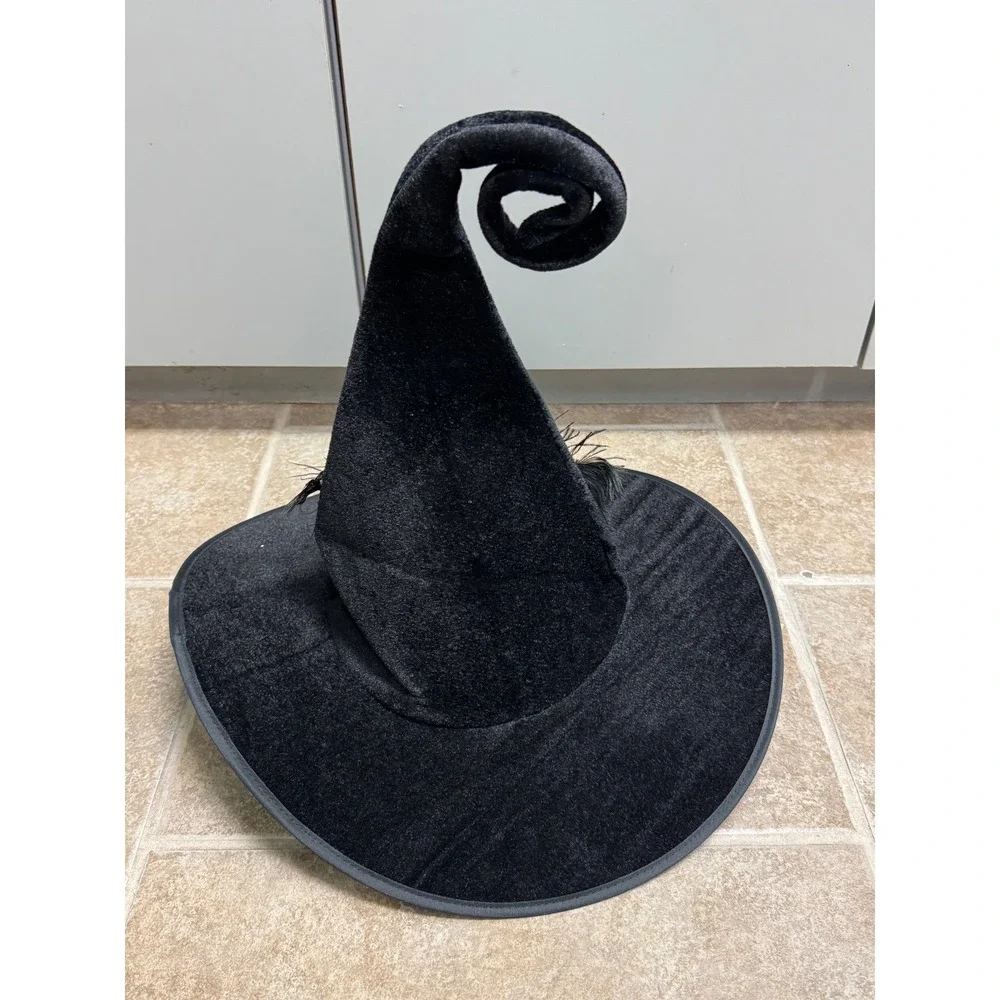 Hauntlook Black Crooked Witch Hat Feathers Rose Adult One Size MPAT-017 NEW